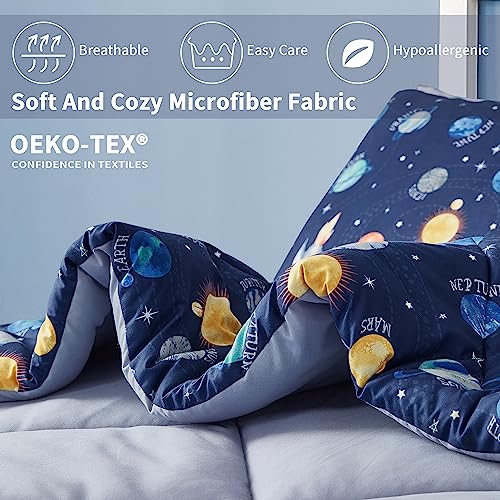 UMCHORD Kids Bedding Set for Boys, Queen Size 7 Pieces Space Themed Bed in a Bag, Super Soft Lightweight Microfiber Comforter Set with Sheets, Children Bed Set, Space, Queen - Image 4