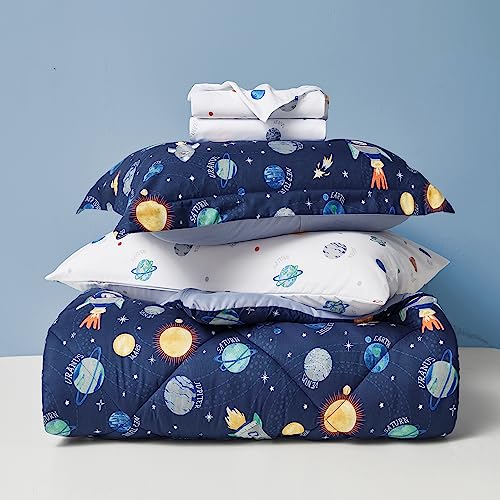 UMCHORD Kids Bedding Set for Boys, Queen Size 7 Pieces Space Themed Bed in a Bag, Super Soft Lightweight Microfiber Comforter Set with Sheets, Children Bed Set, Space, Queen - Image 5