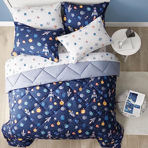 UMCHORD Kids Bedding Set for Boys, Queen Size 7 Pieces Space Themed Bed in a Bag, Super Soft Lightweight Microfiber Comforter Set with Sheets, Children Bed Set, Space, Queen - Image 3