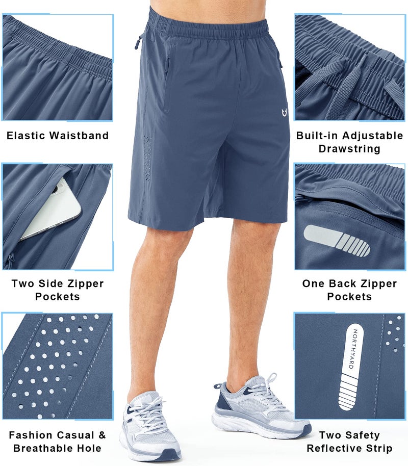 NORTHYARD شورتات رياضية للرجال من NORTHYARD سريعة الجفاف 7"/ 5"/ 9" خفيفة الوزن للتمارين الرياضية في صالة الألعاب الرياضية وكرة السلة والمشي في الطبيعة لون FEDERALBLUE-9inch XL - Image 3