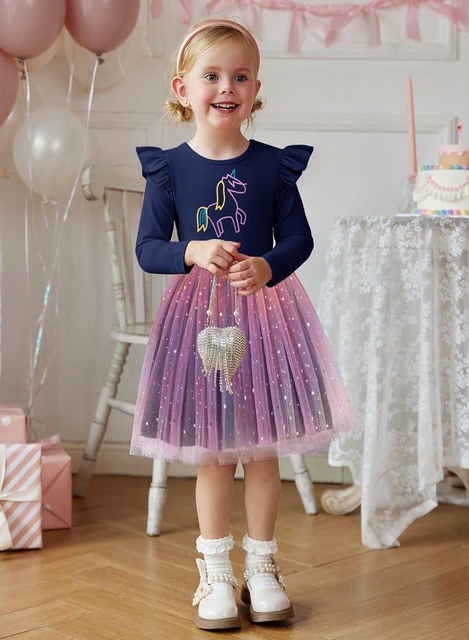 آرشنر فستان تول توتو بألوان قوس قزح للبنات الصغيرات، مزين بالترتر، بأكمام طويلة وكشكشة، مناسب للحفلات وأعياد الميلاد - Image 2