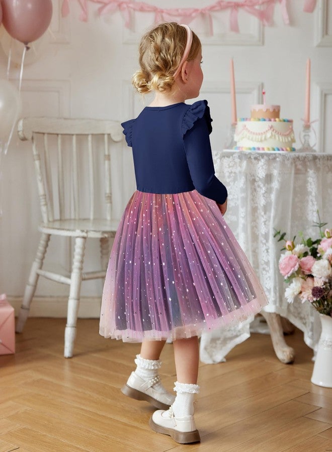 آرشنر فستان تول توتو بألوان قوس قزح للبنات الصغيرات، مزين بالترتر، بأكمام طويلة وكشكشة، مناسب للحفلات وأعياد الميلاد - Image 3