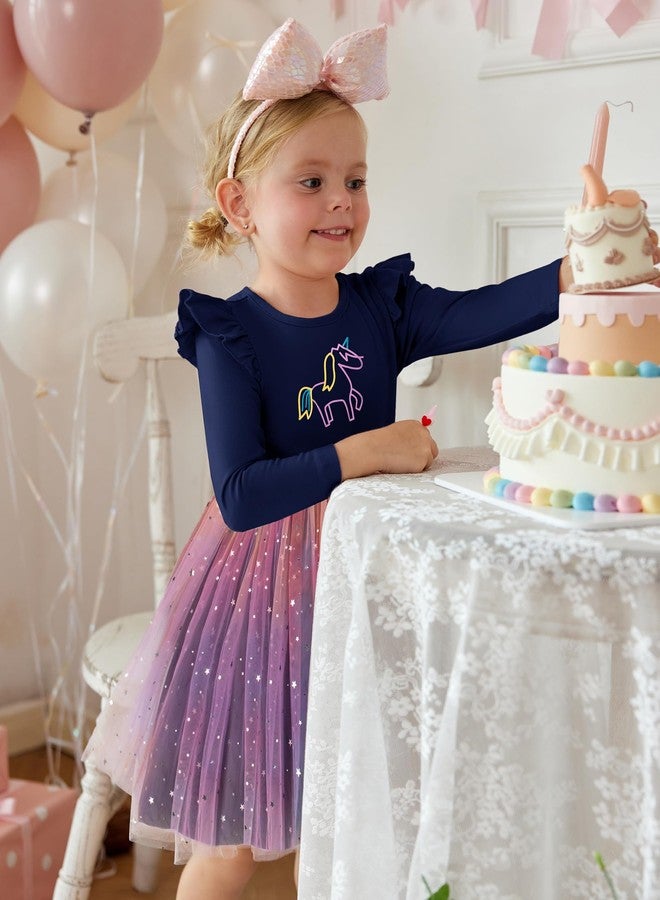 آرشنر فستان تول توتو بألوان قوس قزح للبنات الصغيرات، مزين بالترتر، بأكمام طويلة وكشكشة، مناسب للحفلات وأعياد الميلاد - Image 4