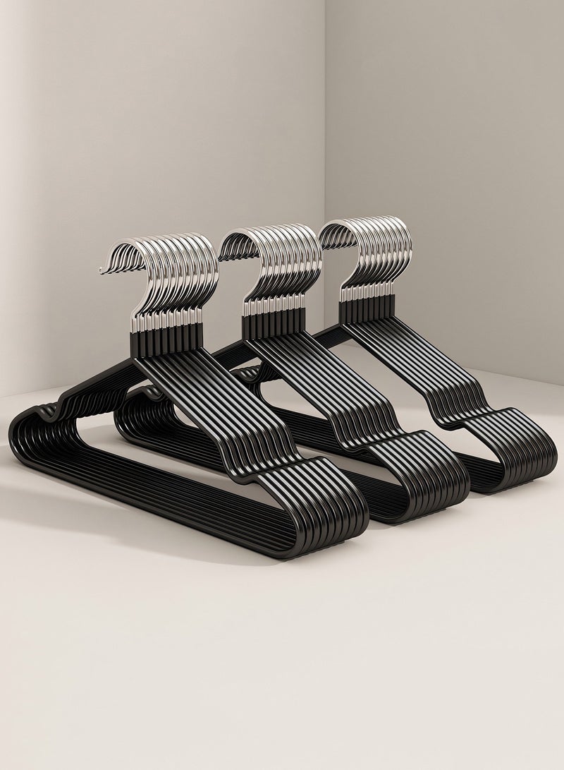 30-Piece Cloth Hangers Sturdy Non-Slip Flocking Cloth Hanger for Clothes Space-Saving Adult Hangers with Chrome Hook, Strong Flocked Hangers for Dresses, Coats, Shirts, Jackets Black - Image 1