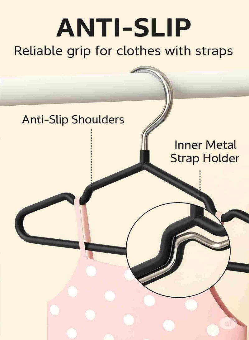 30-Piece Cloth Hangers Sturdy Non-Slip Flocking Cloth Hanger for Clothes Space-Saving Adult Hangers with Chrome Hook, Strong Flocked Hangers for Dresses, Coats, Shirts, Jackets Black - Image 2