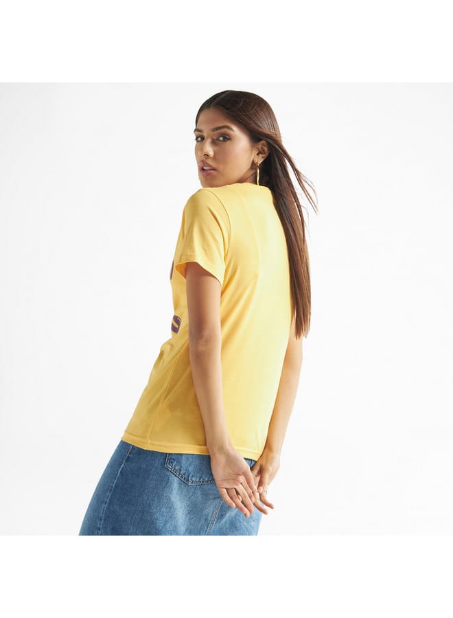FAV Slogan Print Crew Neck T-shirt with Short Sleeves  - Image 3
