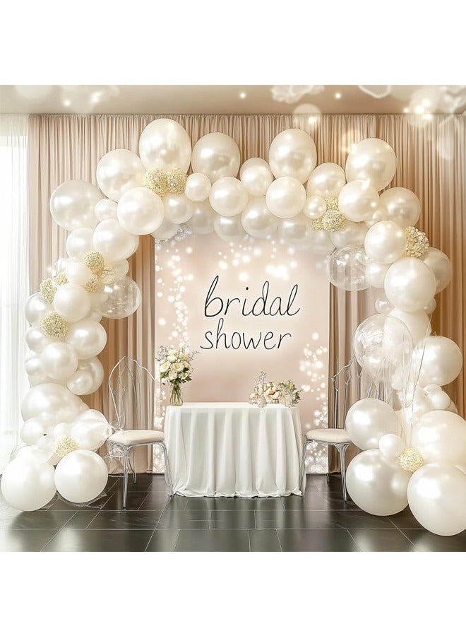 108 قطعة بالونات بيضاء لؤلؤية بأحجام مختلفة وزينة قوس بالونات كريمي لحفلات الزفاف وأعياد الميلاد وحفلات العروس وحفلات استقبال المواليد - Image 1