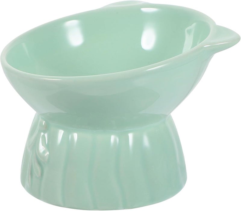 Ceramic Elevated Cat Bowl with Anti-Vomit Design, Green Color Style, Microwave and Dishwasher Safe Raised Feeding Bowl for Cats and Kittens - Image 1