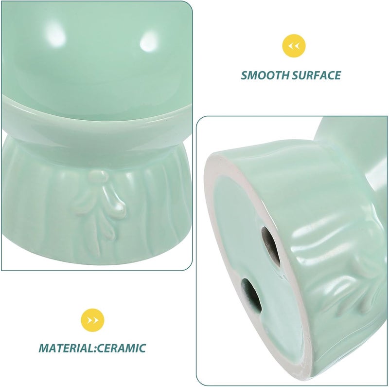 Ceramic Elevated Cat Bowl with Anti-Vomit Design, Green Color Style, Microwave and Dishwasher Safe Raised Feeding Bowl for Cats and Kittens - Image 3