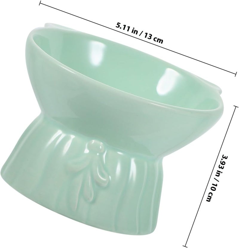 Ceramic Elevated Cat Bowl with Anti-Vomit Design, Green Color Style, Microwave and Dishwasher Safe Raised Feeding Bowl for Cats and Kittens - Image 2
