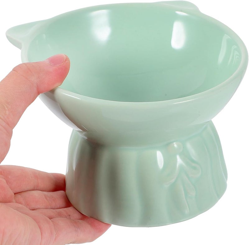Ceramic Elevated Cat Bowl with Anti-Vomit Design, Green Color Style, Microwave and Dishwasher Safe Raised Feeding Bowl for Cats and Kittens - Image 4