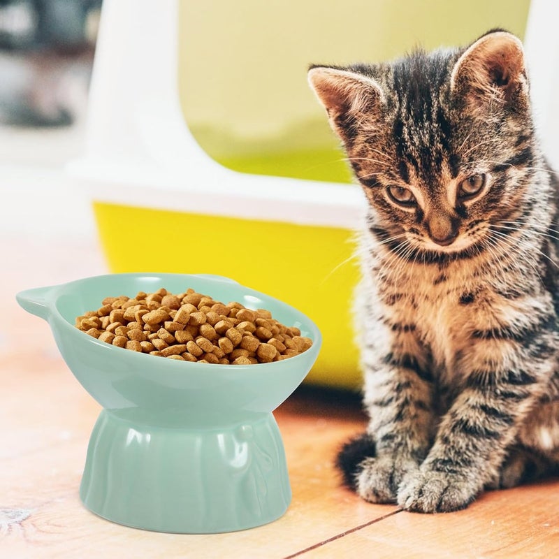 Ceramic Elevated Cat Bowl with Anti-Vomit Design, Green Color Style, Microwave and Dishwasher Safe Raised Feeding Bowl for Cats and Kittens - Image 5