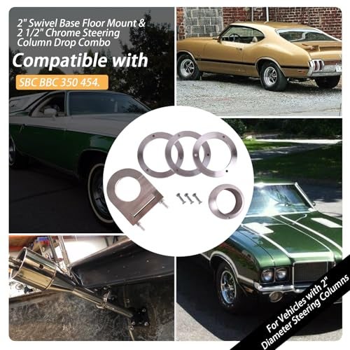 XTPTFABS 2" Swivel Base Floor Mount & 2-1/2" Chrome Steering Column Drop Combo Compatible with SBC BBC 350 454.for Vehicles with 2" Diameter Steering Columns - Image 2