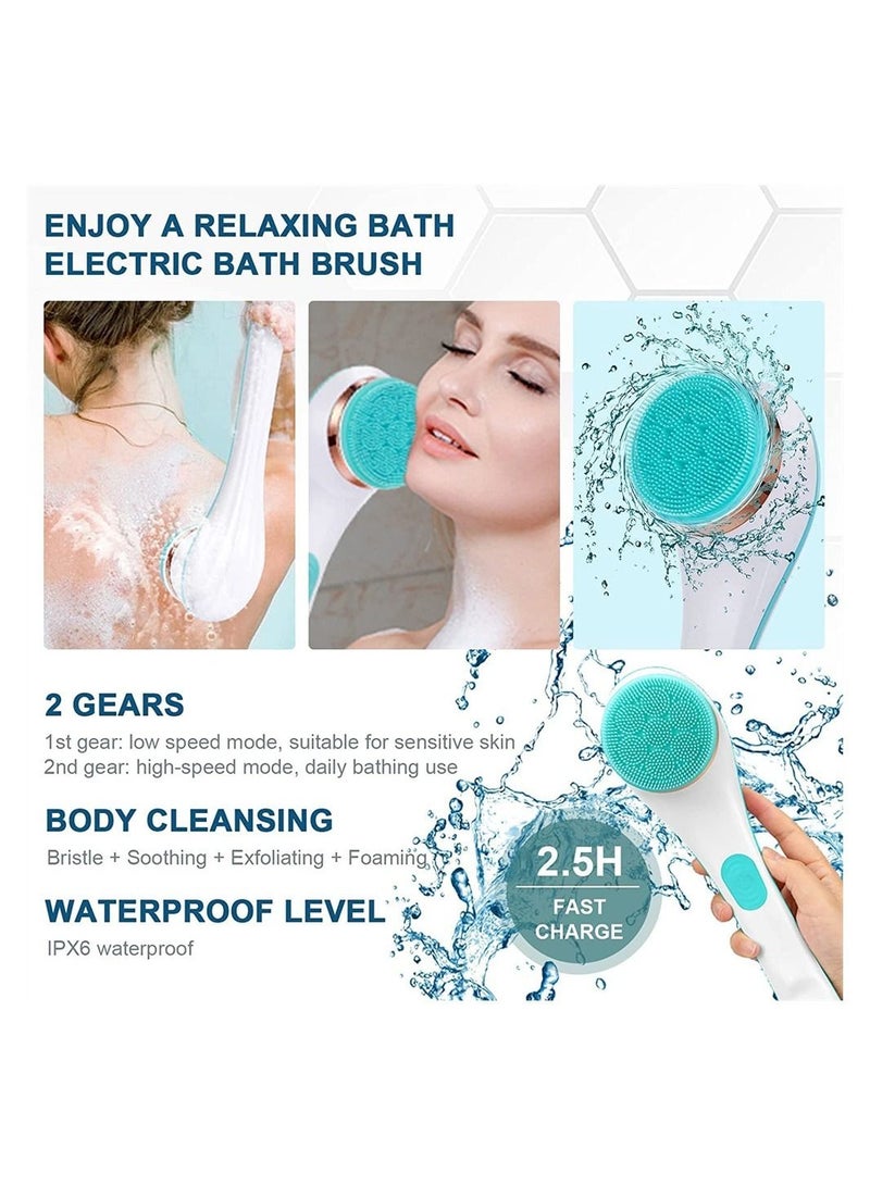 Electric Body Brush, Scrubber Shower Brush with Long Handle, Back 4 Spin Heads, USB Rechargeable Silicone for Cleansing Exfoliation Waterproof and Non-Slip - Image 5