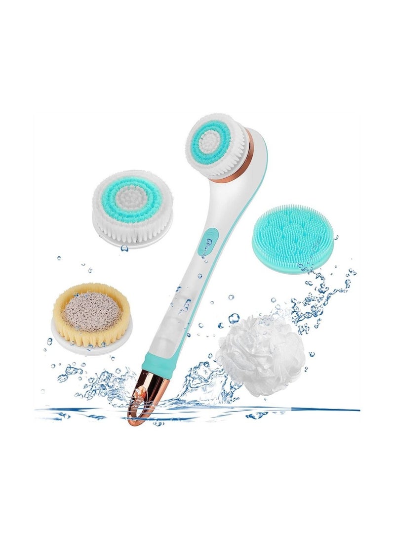 Electric Body Brush, Scrubber Shower Brush with Long Handle, Back 4 Spin Heads, USB Rechargeable Silicone for Cleansing Exfoliation Waterproof and Non-Slip - Image 1