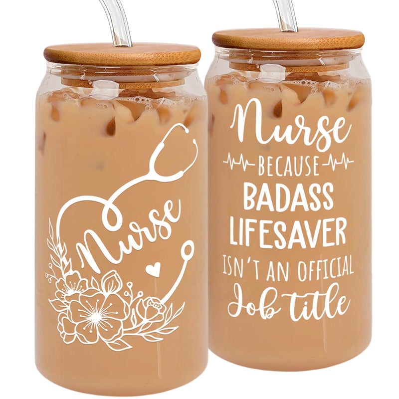SUCHAGIFT Nurse Gifts  Nurse Gifts for Women  Nurses Appreciation Gift Ideas for Nursing New Nurses  RN Practitioner Gift Ideas for Women  16 Oz Can Glass with Lid Straw  Straw Brush