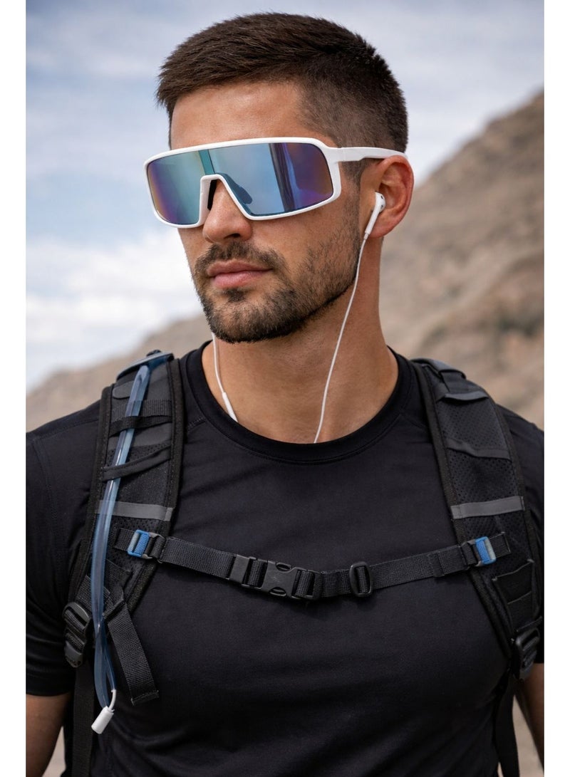LUMIERE Men’s Sports Shield Sunglasses – UV400 Polarized Mirror Lens | Oversized Wraparound Cycling & Running Sunglasses – White Frame - Image 1