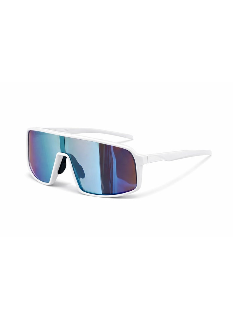LUMIERE Men’s Sports Shield Sunglasses – UV400 Polarized Mirror Lens | Oversized Wraparound Cycling & Running Sunglasses – White Frame - Image 3