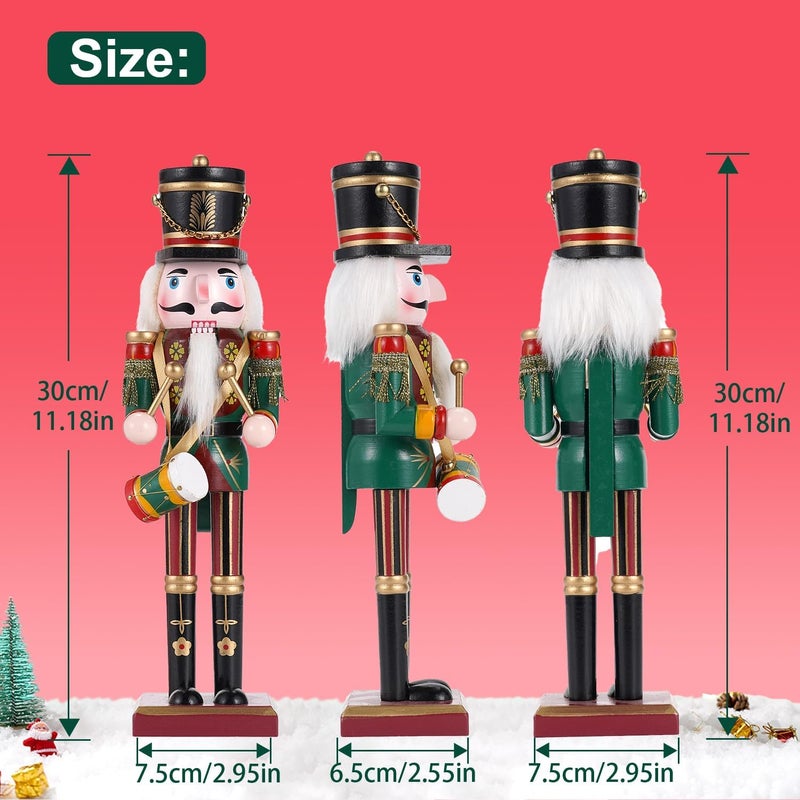 Tpudn Store Christmas Decorations Nutcracker Ornament,12 inch Wooden Traditional Nutcracker,Painted Nutcracker Figures,Festive Collectible Christmas Nutcracker party Tabletop Thanksgiving Decor(The drummer) - Image 2