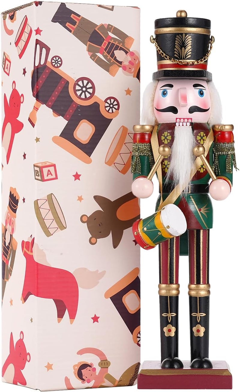 Tpudn Store Christmas Decorations Nutcracker Ornament,12 inch Wooden Traditional Nutcracker,Painted Nutcracker Figures,Festive Collectible Christmas Nutcracker party Tabletop Thanksgiving Decor(The drummer) - Image 1