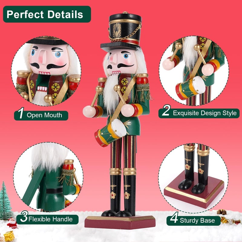 Tpudn Store Christmas Decorations Nutcracker Ornament,12 inch Wooden Traditional Nutcracker,Painted Nutcracker Figures,Festive Collectible Christmas Nutcracker party Tabletop Thanksgiving Decor(The drummer) - Image 3