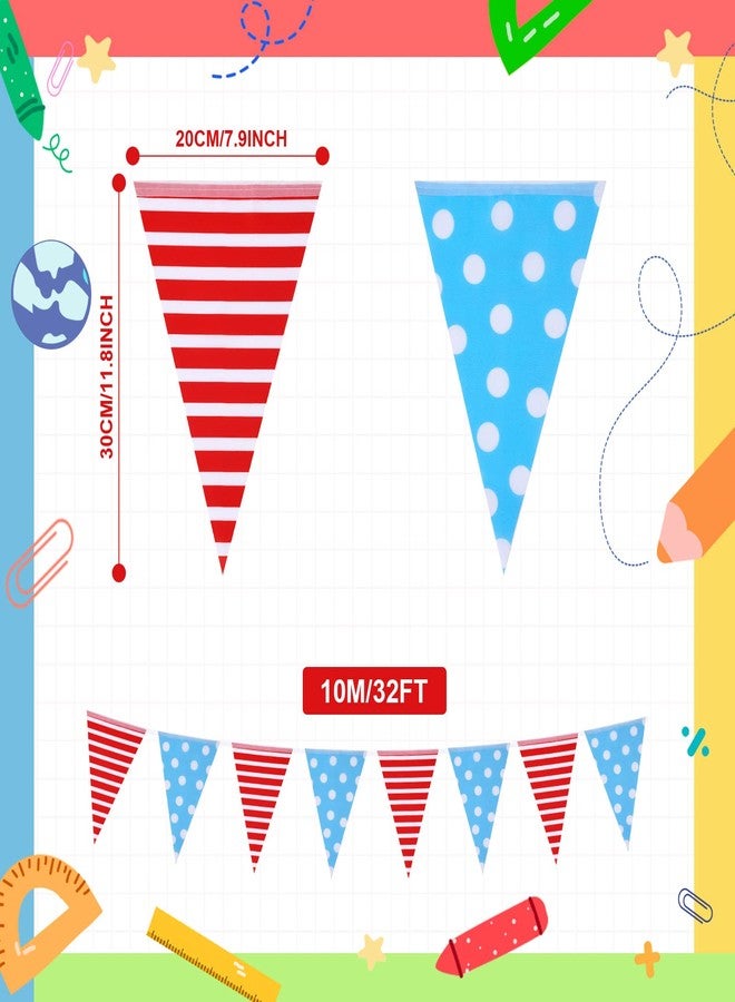 Yilloog 32.81 ft 60 Pcs School Carnival Banner White and Blue Pennant Banner Flags Striped and Dot Triangle Bunting Flags for Classroom Birthday Party Carnival Decorations(3 Strips) - Image 2