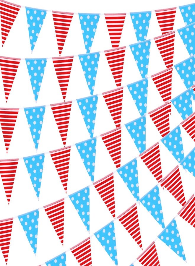 Yilloog 32.81 ft 60 Pcs School Carnival Banner White and Blue Pennant Banner Flags Striped and Dot Triangle Bunting Flags for Classroom Birthday Party Carnival Decorations(3 Strips) - Image 1