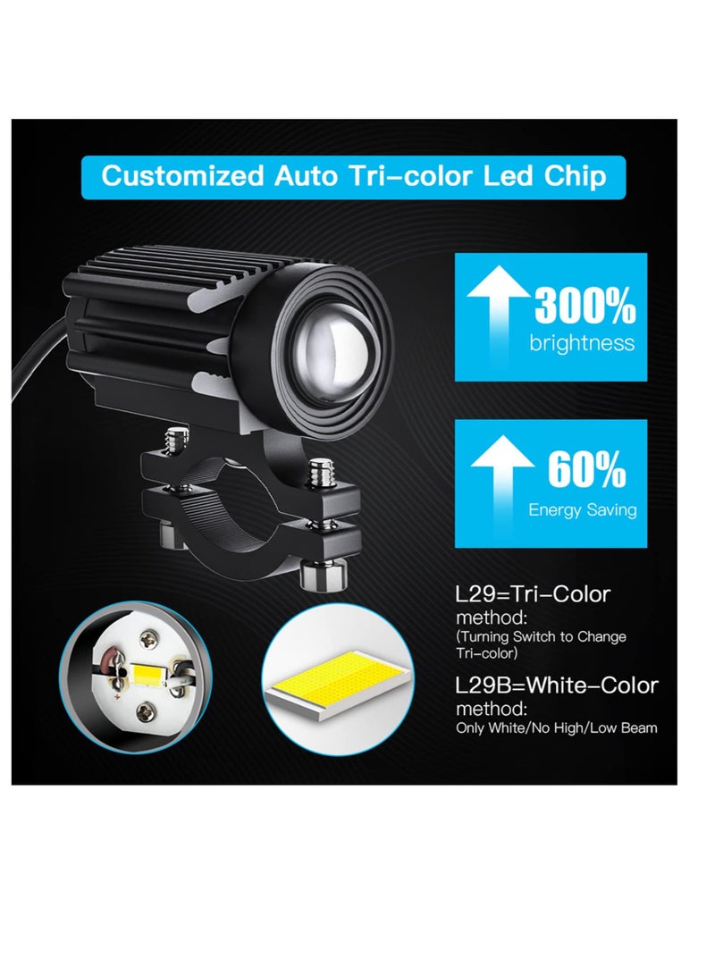 Excefore Motorcycle Driving Headlight Bulbs, 12000LM LED Driving Lights, Tri-Color Mini Led Headlights Fog Lights, 60W 6000K Super Bright Amber White Aux Spotlight, for Truck, ATV, SUV, Golf Cart (2 Pcs) - Image 3