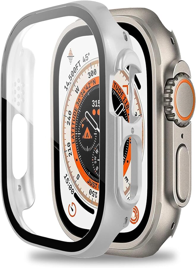 Next Next store Tempered Glass Screen Protector Compatible with Apple Watch Ultra 49mm, Ultra-Thin Hard PC Case, All-Around Shockproof Protective Cover for iWatch - (Silver)
