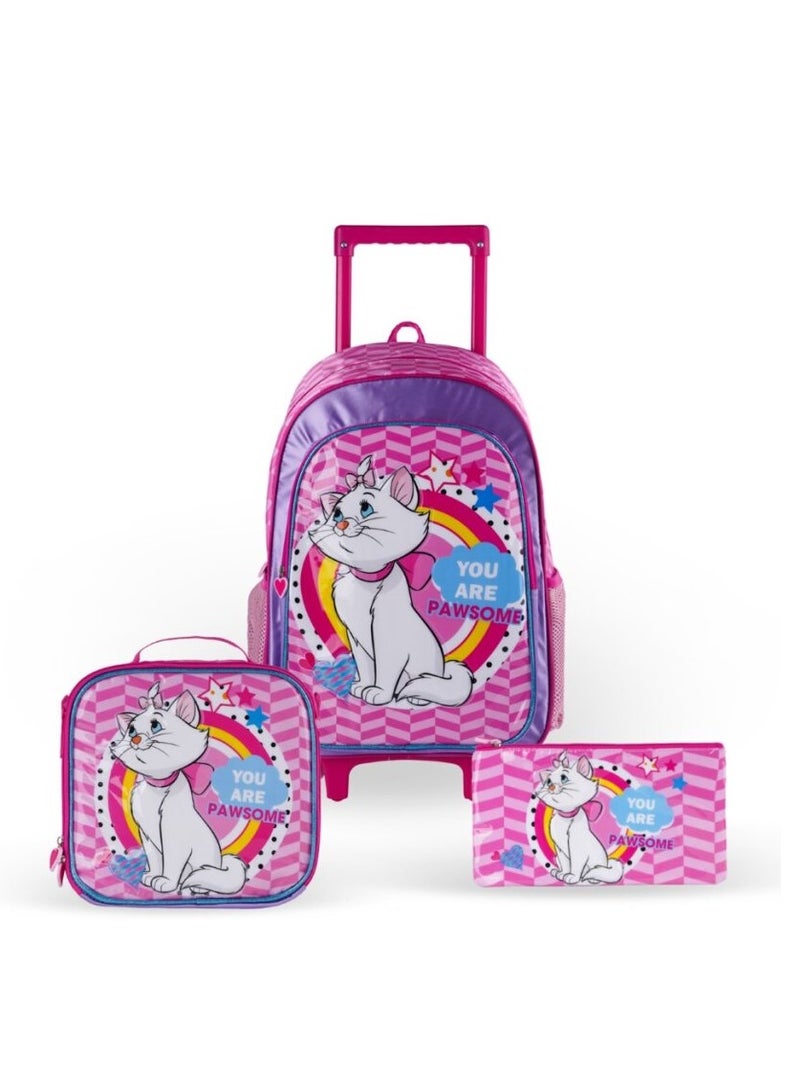 Disney Marie the Cat 3in1 3D Disney Kitty Printed Backpack  Large Capacity Trolley School Bag With Lunch Bag & Pencil Bag  Water Resistant, Perfect for Kids Ages 3-8 - Image 1