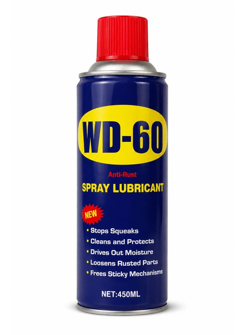 WD-60 Anti-Rust Spray Lubricant 450ml – Multi-Purpose Penetrating Lubricant for Rusted Parts, Hinges, Locks, Nuts, Bolts, Chains, Tools & Sticky Mechanisms - Image 1