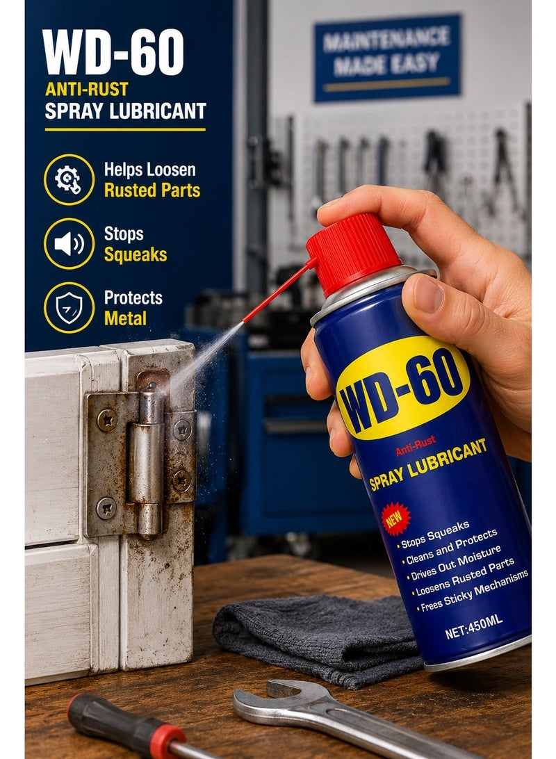 WD-60 Anti-Rust Spray Lubricant 450ml – Multi-Purpose Penetrating Lubricant for Rusted Parts, Hinges, Locks, Nuts, Bolts, Chains, Tools & Sticky Mechanisms - Image 5