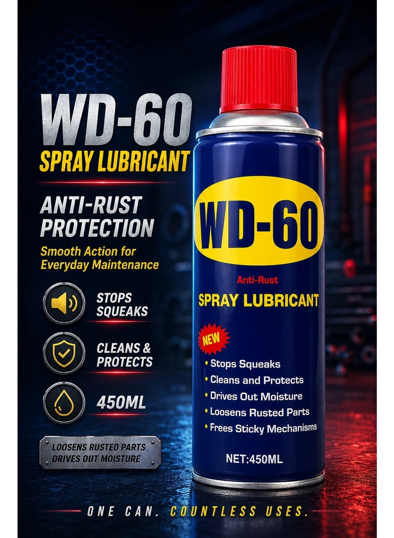 WD-60 Anti-Rust Spray Lubricant 450ml – Multi-Purpose Penetrating Lubricant for Rusted Parts, Hinges, Locks, Nuts, Bolts, Chains, Tools & Sticky Mechanisms - Image 3