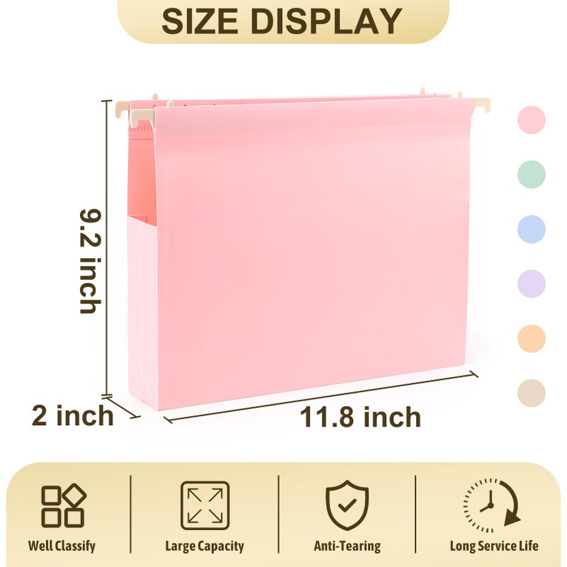 YOPCDJ Extra Capacity Plastic Hanging File Folders Letter Size,12 Pack 2 Inch Capacity Hanging File folders with Tabs,Heavy Duty for Filing Cabinet,Home and Office File,Pastel Colors - Image 2