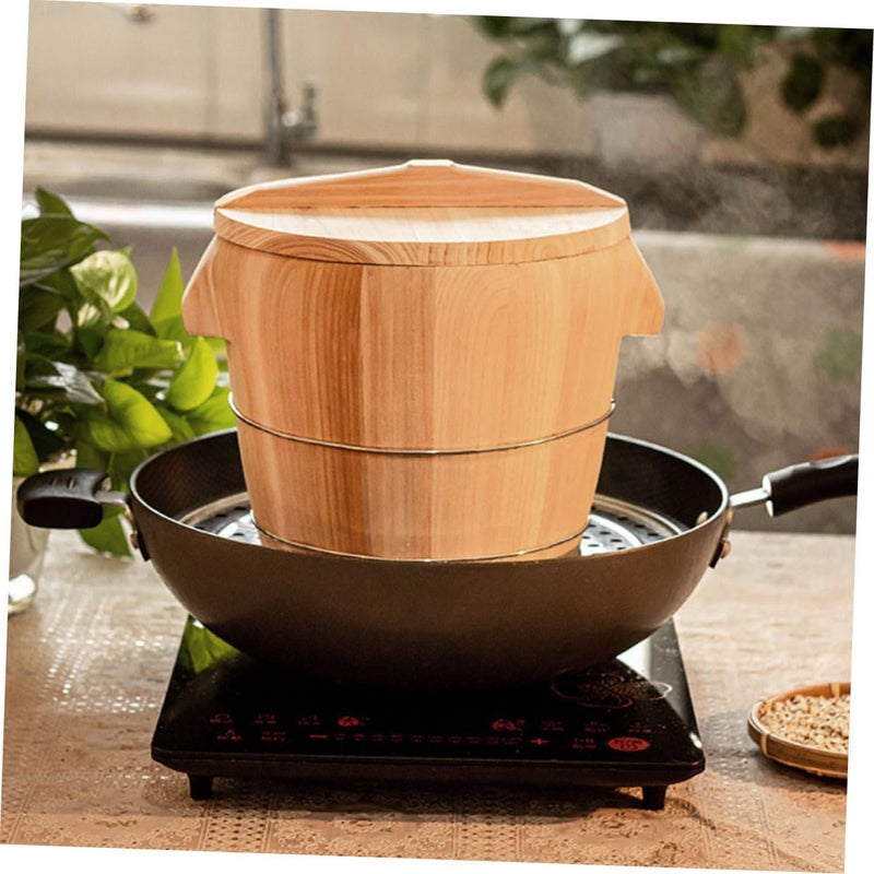 Household Cedar Wood Rice Steaming Bucket with Lid 21cm Kitchen Rice Container Barrel for Steamed Cooking Home Kitchen Accessory for Preparation - Image 5