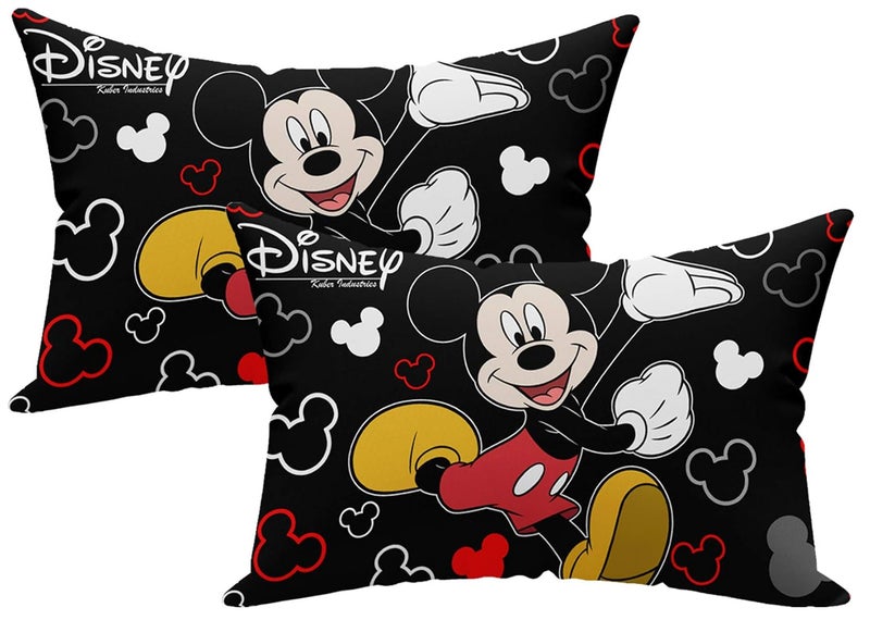 Kuber Industries Kuber Industries Disney Mickey Print Silk Special Long Crush Pillow Cover Set of 2 BlackKUBMART010048  - Image 1