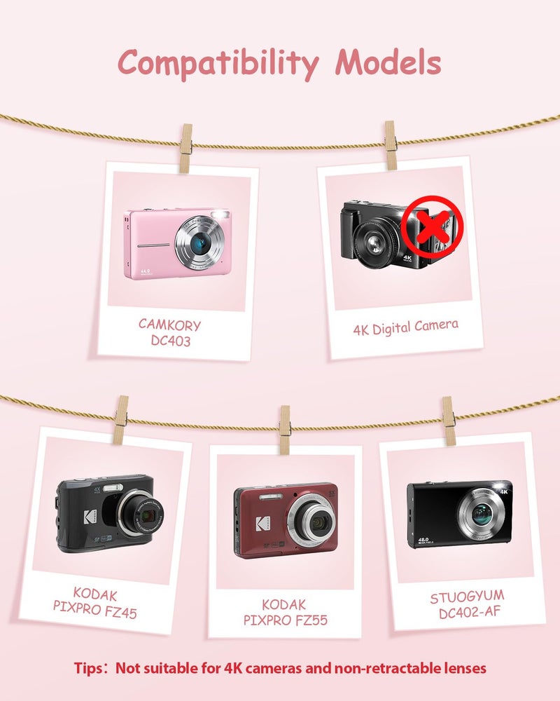 SQERO Camera Case for Digital Camera CAMKORY DC403 FHD 1080P/ KODAK PIXPRO FZ55/ FZ45/ STUOGYUM DC402-AF, SD Card Storage Travel Carry Cute Case Bag Small (Pink) - Image 2
