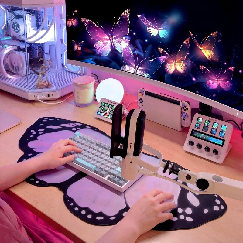 Tellegloww Large Purple Butterfly Gaming Mouse Pad Desk Mat Decorative Butterfly Keyboard Desk Mat with Non-Slip Base Purple Table Accessories for Office Home Study 35.43 x 15.75 Inches - Image 5