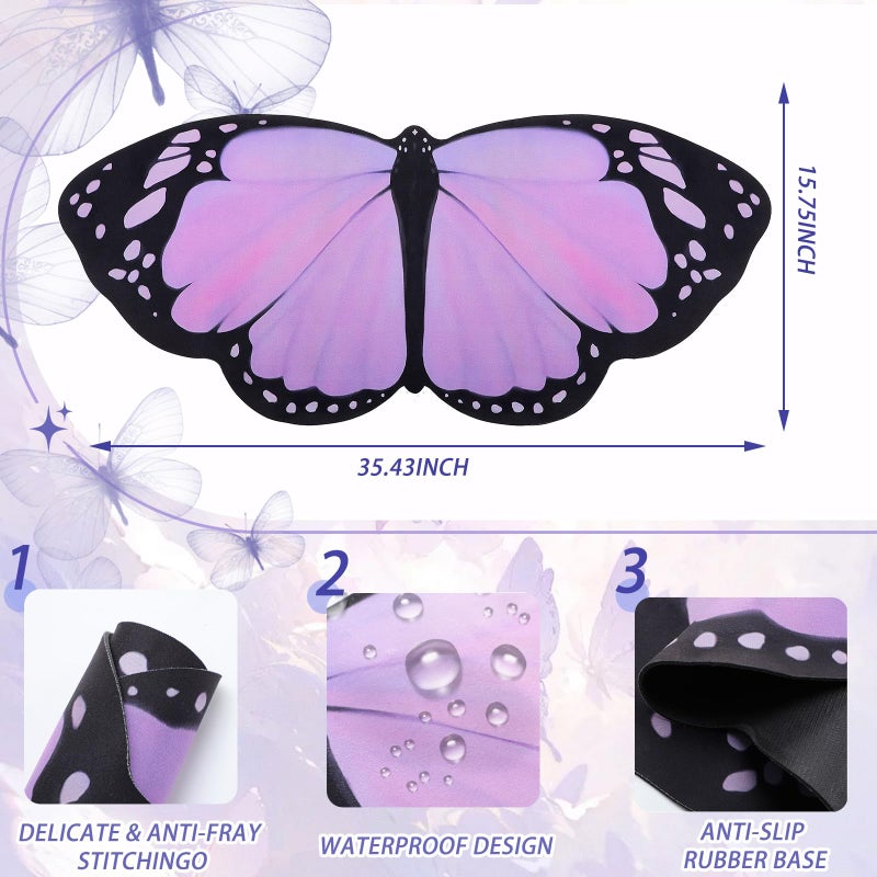Tellegloww Large Purple Butterfly Gaming Mouse Pad Desk Mat Decorative Butterfly Keyboard Desk Mat with Non-Slip Base Purple Table Accessories for Office Home Study 35.43 x 15.75 Inches - Image 2