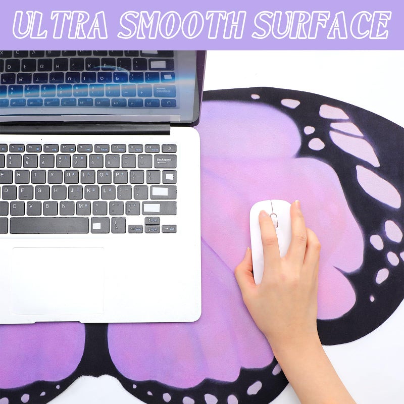 Tellegloww Large Purple Butterfly Gaming Mouse Pad Desk Mat Decorative Butterfly Keyboard Desk Mat with Non-Slip Base Purple Table Accessories for Office Home Study 35.43 x 15.75 Inches - Image 3