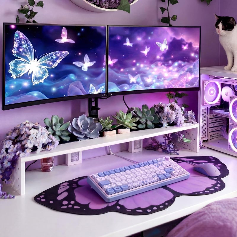 Tellegloww Large Purple Butterfly Gaming Mouse Pad Desk Mat Decorative Butterfly Keyboard Desk Mat with Non-Slip Base Purple Table Accessories for Office Home Study 35.43 x 15.75 Inches - Image 4