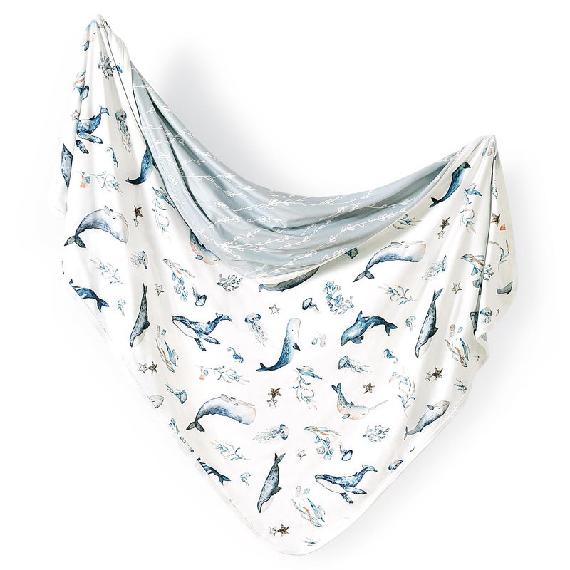 GRSSDER Baby Blankets Super Soft Jersey Knit Swaddle Blanket for Baby Girls and Boys, Double Layer Receiving Blankets 34 x 44 Inches, Extra Large for Baby Swaddling, Sea Fish - Image 1