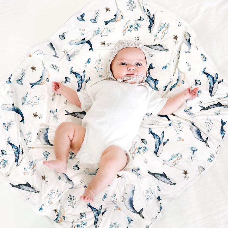 GRSSDER Baby Blankets Super Soft Jersey Knit Swaddle Blanket for Baby Girls and Boys, Double Layer Receiving Blankets 34 x 44 Inches, Extra Large for Baby Swaddling, Sea Fish - Image 3