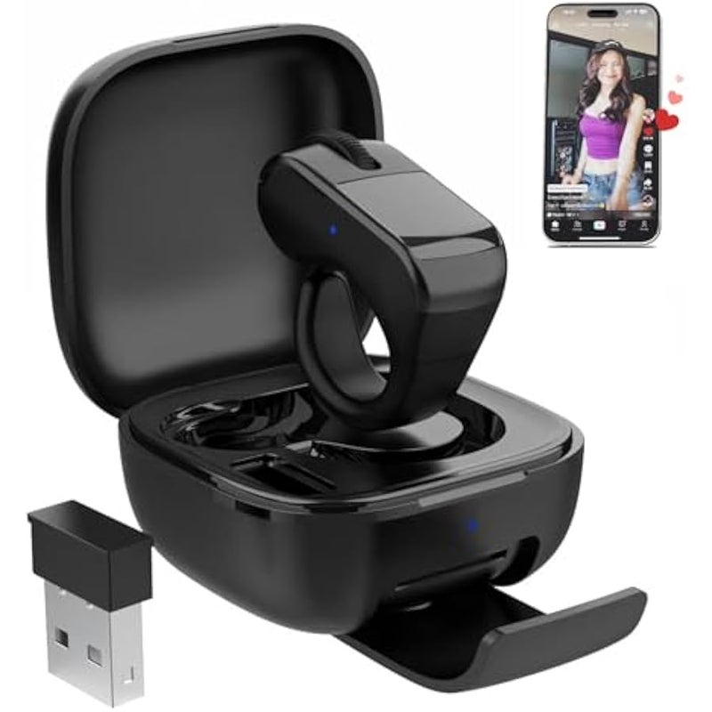 أنكوفو حلقة تمرير تيك توك من جوفوهوت، ماوس هوائي مع لوحة لمس، بلوتوث / لاسلكي لاجهزة ايفون/اندرويد/الكمبيوتر، جهاز تحكم عن بعد للكاميرا/تسجيل الفيديو/تطبيق كيندل (اسود) - Image 1