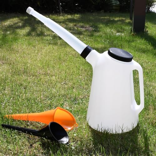 Riavzau 5Quart Oil Jug, Oil Measuring Container Automotive, Plastic Measures with Lid and Cap Dispenser with Spout Funnels for Automotive Oil Change - Image 4