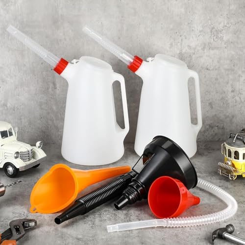 Riavzau 5Quart Oil Jug, Oil Measuring Container Automotive, Plastic Measures with Lid and Cap Dispenser with Spout Funnels for Automotive Oil Change - Image 5