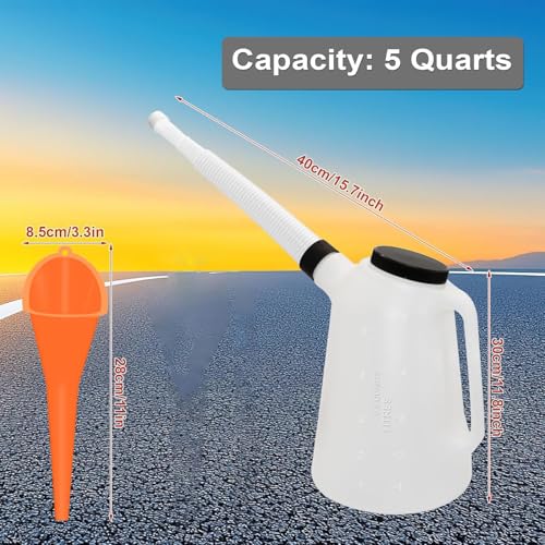 Riavzau 5Quart Oil Jug, Oil Measuring Container Automotive, Plastic Measures with Lid and Cap Dispenser with Spout Funnels for Automotive Oil Change - Image 2