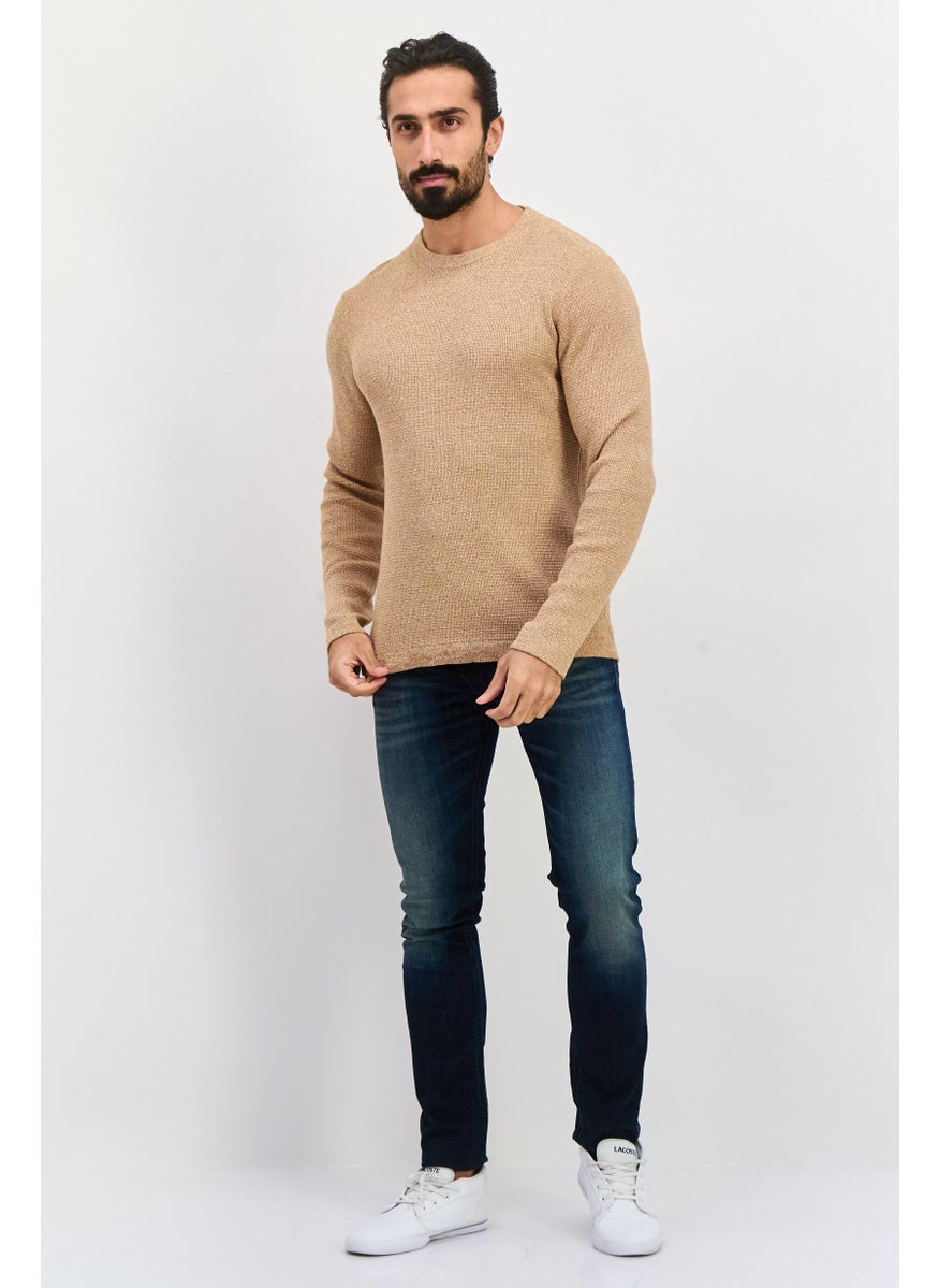 Selected Homme Men Crew Neck Long Sleeve Knitted Sweater, Dark Beige  - Image 4
