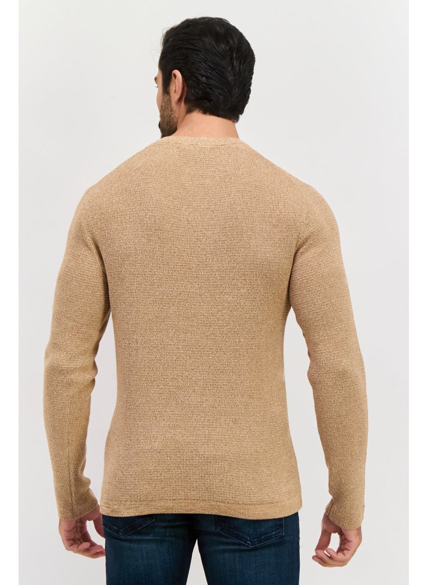 Selected Homme Men Crew Neck Long Sleeve Knitted Sweater, Dark Beige  - Image 3