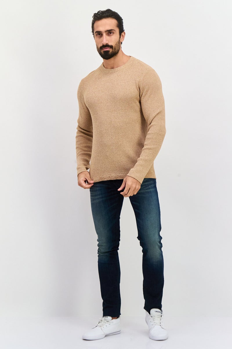 Selected Homme Men Crew Neck Long Sleeve Knitted Sweater, Dark Beige - Image 4